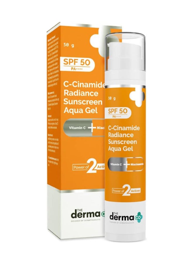 THE derma Co C-Cinamide Sunscreen For All Skin Types Spf 50 Aqua Gel, With Vitamin C And Niacinamide, Pa++++, Lightweight, No White Cast For Sun Protection And Glowing Skin - 50Gm  - Image 1