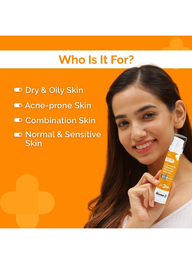 THE derma Co C-Cinamide Sunscreen For All Skin Types Spf 50 Aqua Gel, With Vitamin C And Niacinamide, Pa++++, Lightweight, No White Cast For Sun Protection And Glowing Skin - 50Gm  - Image 2