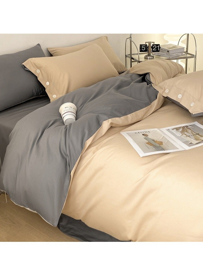 AROAQ Bed Cover Set, Soft Luxurious Pure Bedsheet Set, Long-staple Cotton Simple Solid Color Bed Sheet Quilt Cover Bedding Twill Cotton Set, (milk tea, 1.8m bed sheet four-piece set )  - Image 1