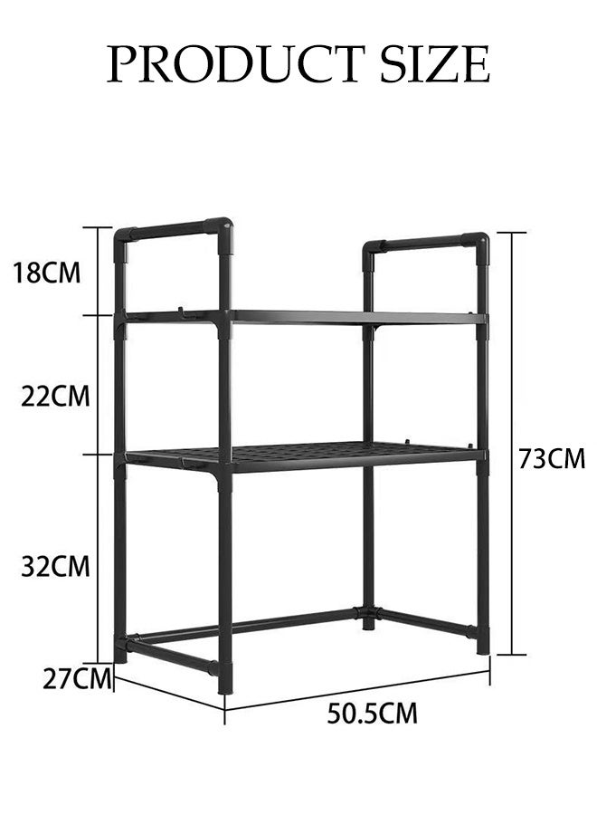 DUNISO 3-Tier Kitchen Storage Rack with Side Hooks , Multifunctional Microwave oven rack,Countertop Rack Organizer with Non-Slip Feet, for Spices, Pots and Pans(Black) - Image 2