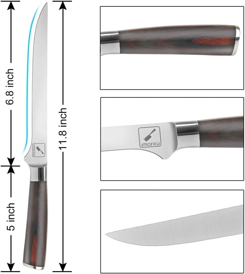 imarku Fillet Knife, German High Carbon Boning Knife, 6-Inch Stainless Steel Professional Grade Boning Fillet Knife for Fish, Pakkawood Handle for Meat and Poultry, Gifts for Men and Women - Image 3