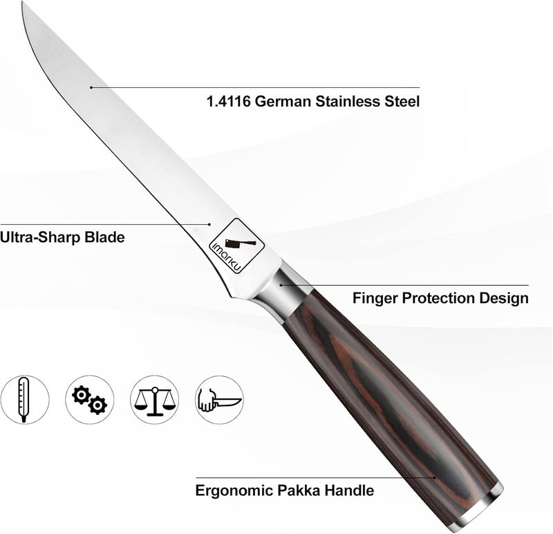 imarku Fillet Knife, German High Carbon Boning Knife, 6-Inch Stainless Steel Professional Grade Boning Fillet Knife for Fish, Pakkawood Handle for Meat and Poultry, Gifts for Men and Women - Image 2