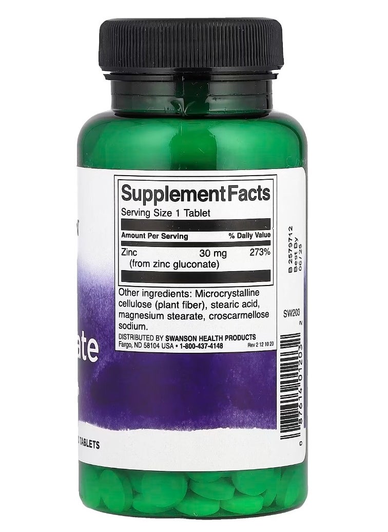 SWANSON Zinc Gluconate 30 mg 250 Tablets  - Image 2