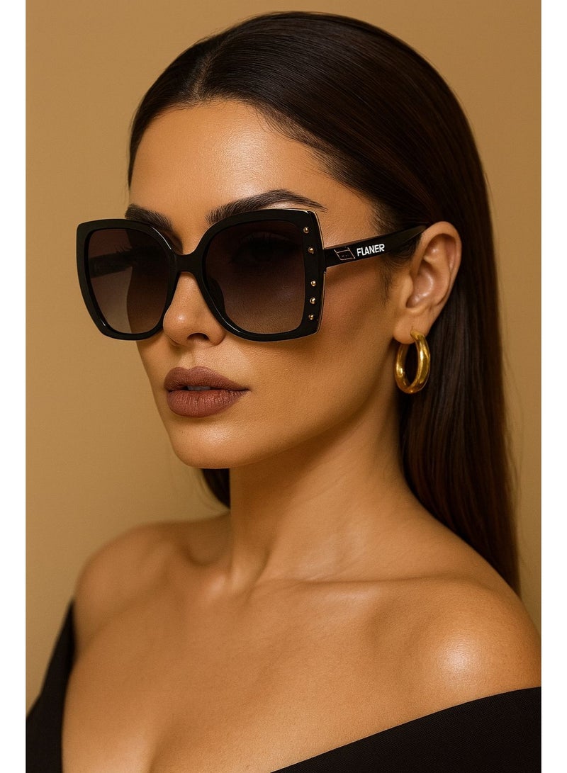 فلانر نظارات شمسية مربعة مرصعة باللون الأسود من FLANER - Image 3