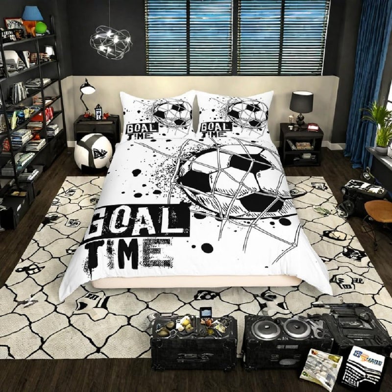 Erosebridal Erosebridal Kids Football Comforter Cover Twin Size American Soccer Bedding Set Sports Games Duvet Cover for Boys Girls Children Geometric Polygon Bedspread Cover for Living Room Black White