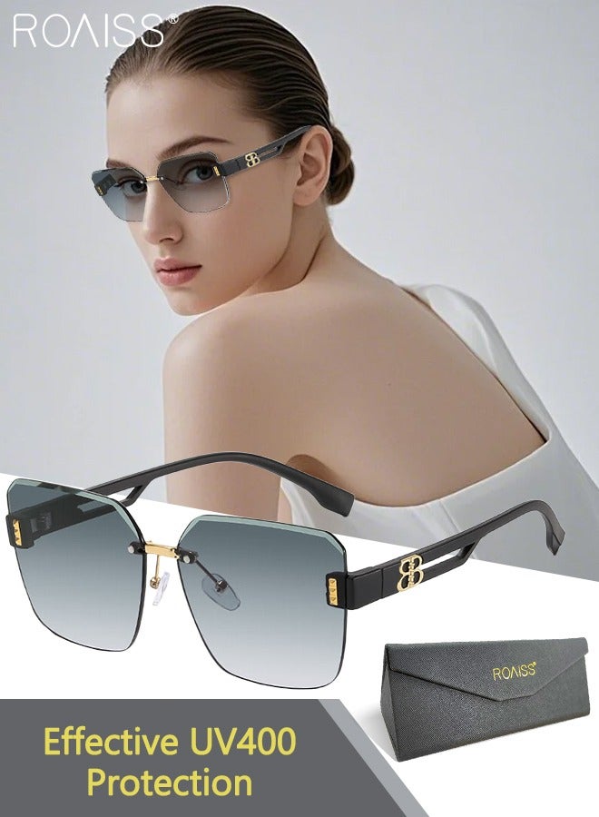 roaiss Women's Square Sunglasses, UV400 Protection Sun Glasses with Fashion Temples, Elegant Sun Shades for Women with Glasses Case, 61mm - Image 1