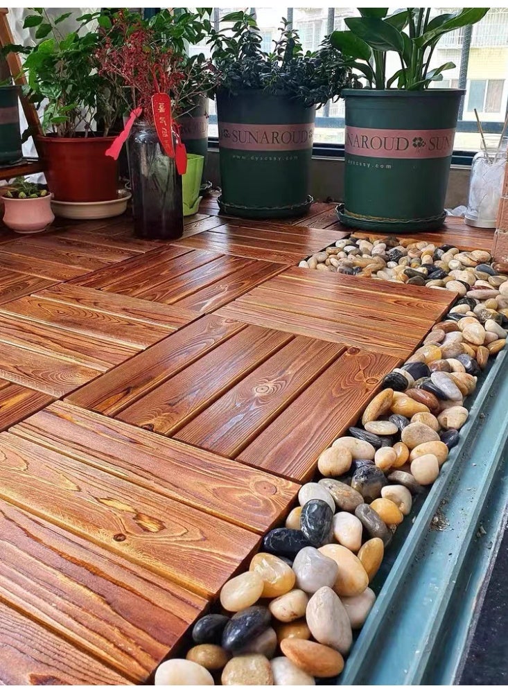 LINGWEI 10 PCS Wooden Interlocking Deck Tiles 30x30cm Solid Hardwood Flooring Weather-Resistant Patio Tiles - Image 1