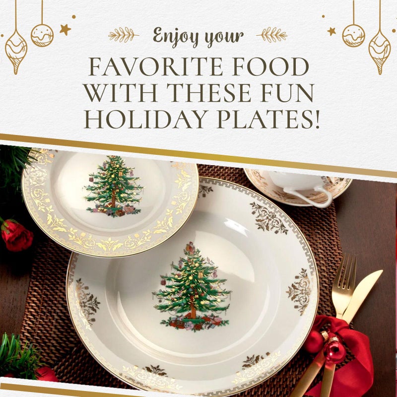 Spode Christmas Tree Gold Salad Plate (Set of 4) â€“ 8-Inch Porcelain Dinner & Appetizer, Christmas Dinnerware & Holiday Tableware, Microwave & Dishwasher Safe, Festive Seasonal Dining Plate - Image 5