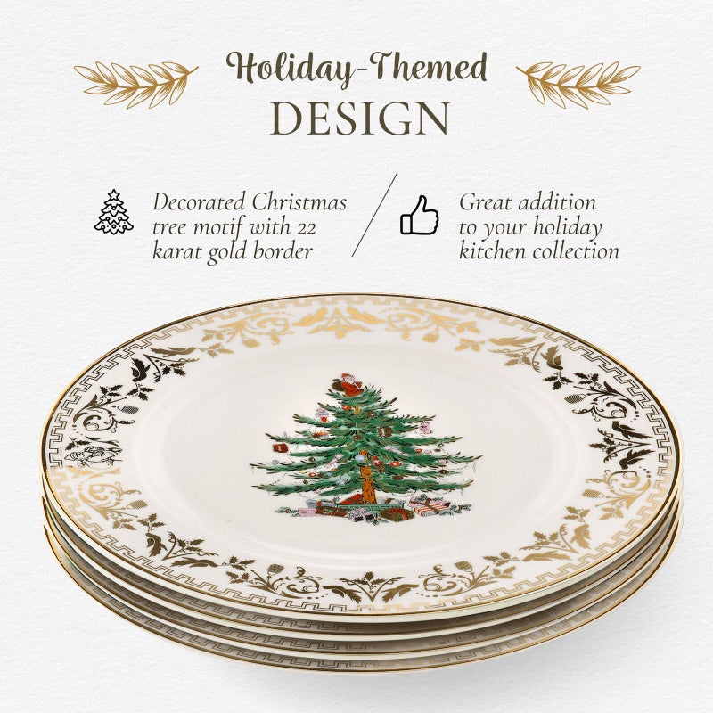 Spode Christmas Tree Gold Salad Plate (Set of 4) â€“ 8-Inch Porcelain Dinner & Appetizer, Christmas Dinnerware & Holiday Tableware, Microwave & Dishwasher Safe, Festive Seasonal Dining Plate - Image 3