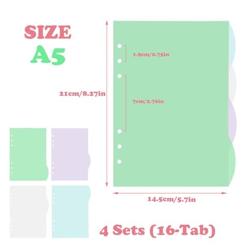 DY.2ten 4 Sets A5 Translucent Binder Dividers Index Page Tab Cards for 6-Holes Ring Binders Notebooks Travel Diary Journal Planner (A5) - Image 2