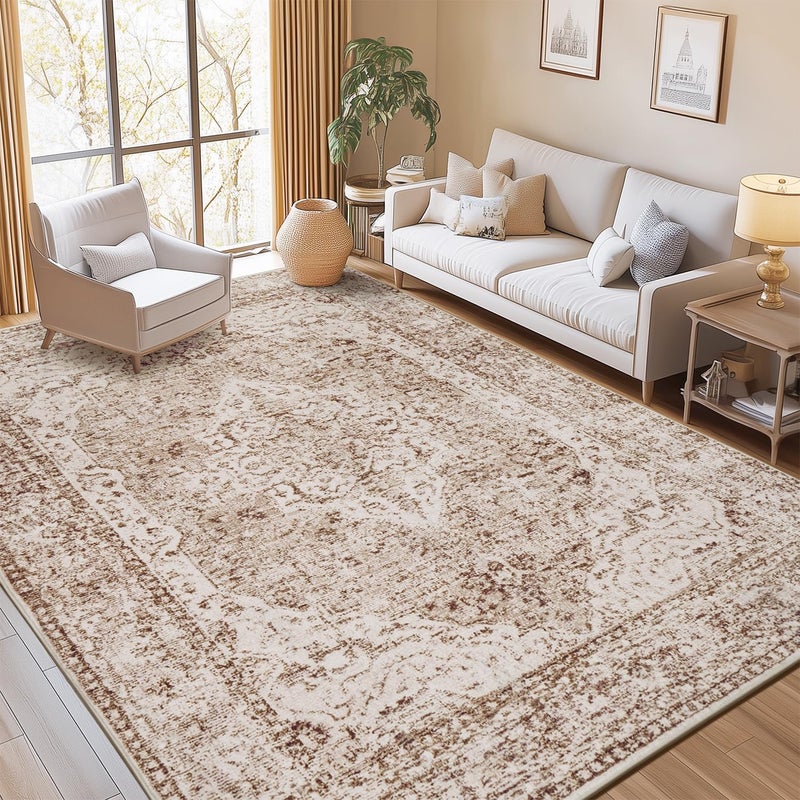 Lofus 8x10 Area Rugs for Living Room, Washable Area Rug, Rugs for Bedroom, Kitchen, Vintage Boho Carpet, Soft Non-Slip, Low Pile Large Area Rug for Office Dining Room, Vintage Beige Brown - Image 2