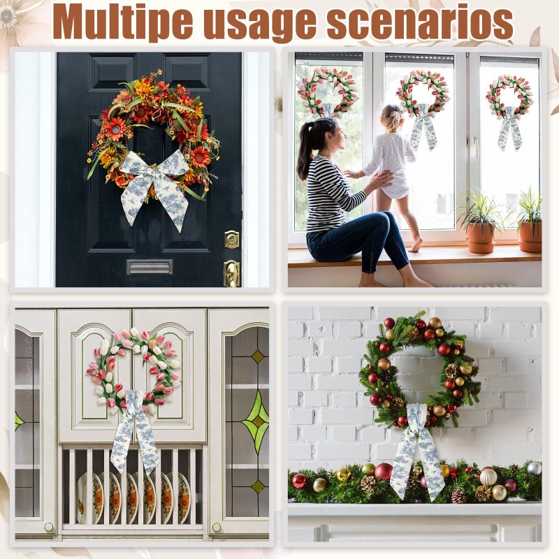 XunYee 6 Pcs Wreath Sash for Front Door Blue and White Wreath Sash for Embroidery Monogram Garland Decor Wedding Spring Valentine Day Yard Indoor Outdoor Wall Cabinet Kitchen(Toile De Jouy) - Image 5