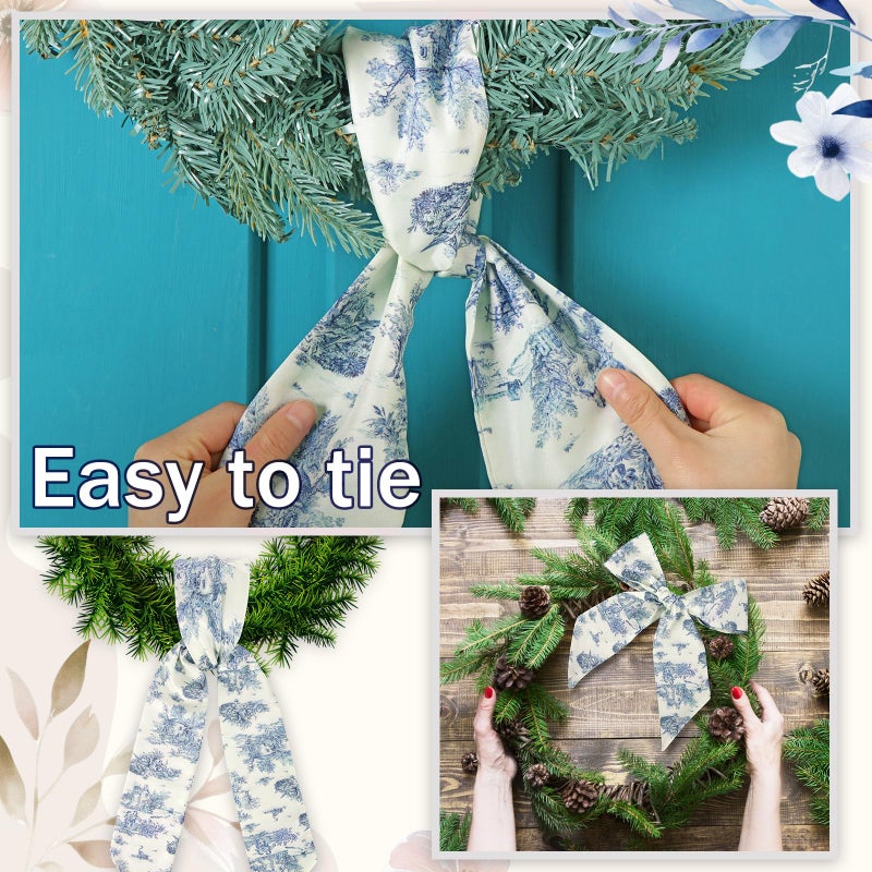 XunYee 6 Pcs Wreath Sash for Front Door Blue and White Wreath Sash for Embroidery Monogram Garland Decor Wedding Spring Valentine Day Yard Indoor Outdoor Wall Cabinet Kitchen(Toile De Jouy) - Image 3