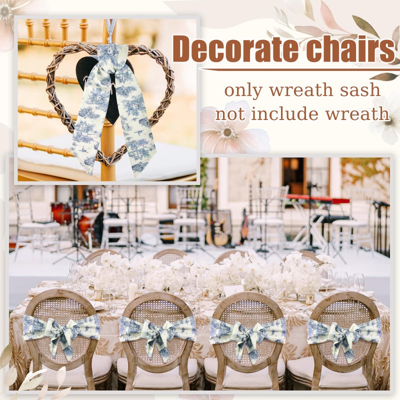XunYee 6 Pcs Wreath Sash for Front Door Blue and White Wreath Sash for Embroidery Monogram Garland Decor Wedding Spring Valentine Day Yard Indoor Outdoor Wall Cabinet Kitchen(Toile De Jouy) - Image 4