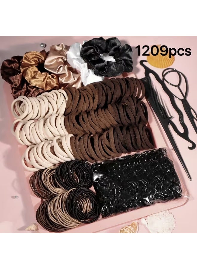 Home Clearance Sale 1209pcs Hair Accessory Set | Women's Bohemian and Minimalist Elastic Headbands, Ponytail Holders, Bun Makers, One-Time Use Rubber Bands, and Hairstyle Design Tools - Image 2