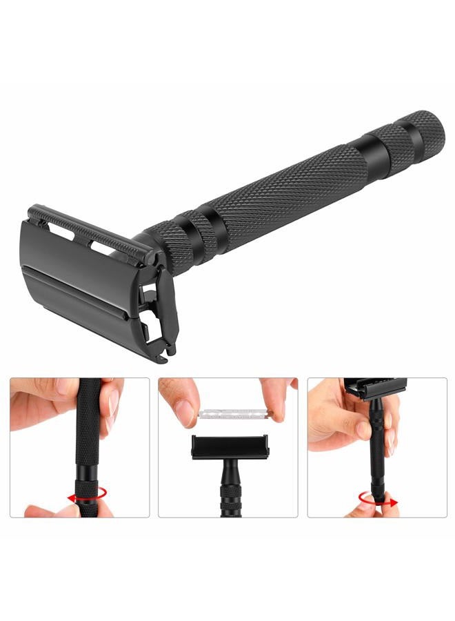 SANWA مجموعة حلاقة مذهلة - مجموعة حلاقة وتجميل للرجال باللون الأسود الغامض - ماكينة حلاقة آمنة، فرشاة صديقة، حامل حلاقة رائع، وعاء صابون حلاقة، شفرات فائقة الفولاذ - Image 4