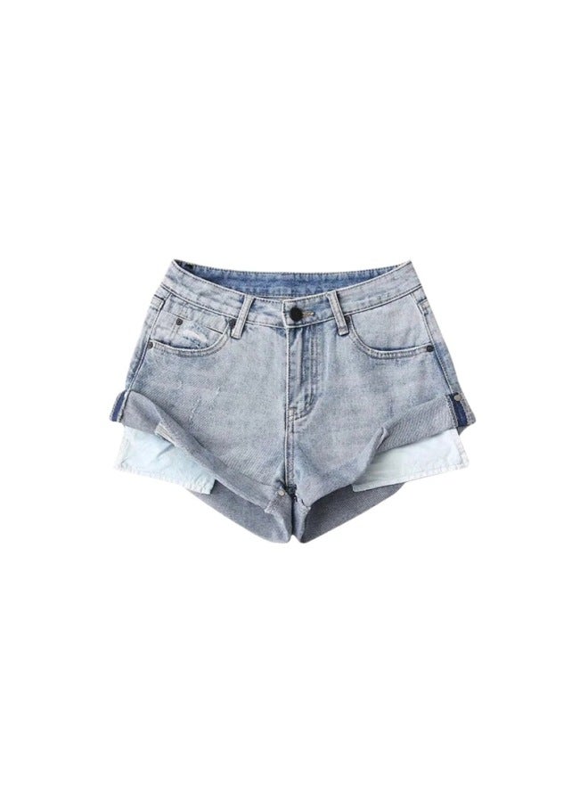 Spring And Summer Low Waist Denim Shorts Women's Niche Design Sweet Cool Hot Girl Design Trousers Flanging Wide Leg Ultra Short Pants 