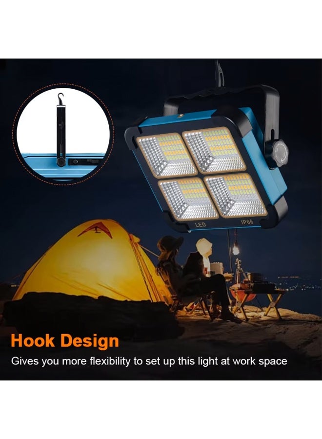 TEXEEM Solar LED Work Light, 4000LM Portable Floodlight with 4 Panels, IP44 Waterproof, USB Rechargeable, 180° Adjustable Bracket, Blue and Black for Construction, Camping, Emergency - Image 4
