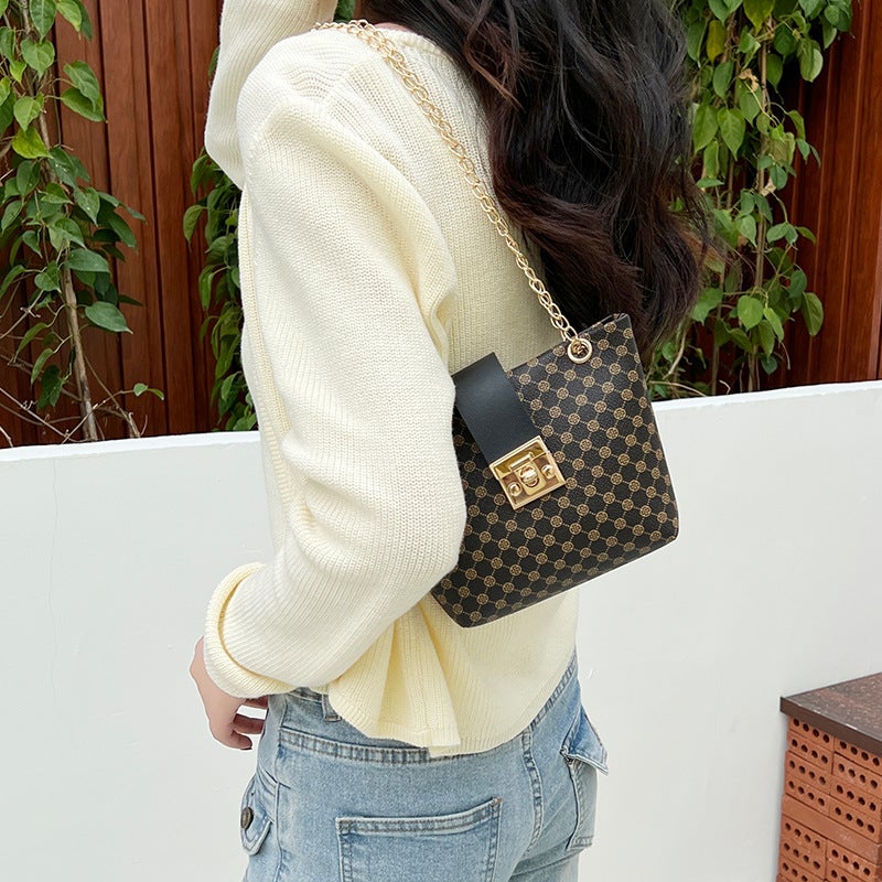 New autumn and winter diamond plaid bucket bag bag bag wholesale Women's bag flower all-match chain shoulder messenger bag - Image 5