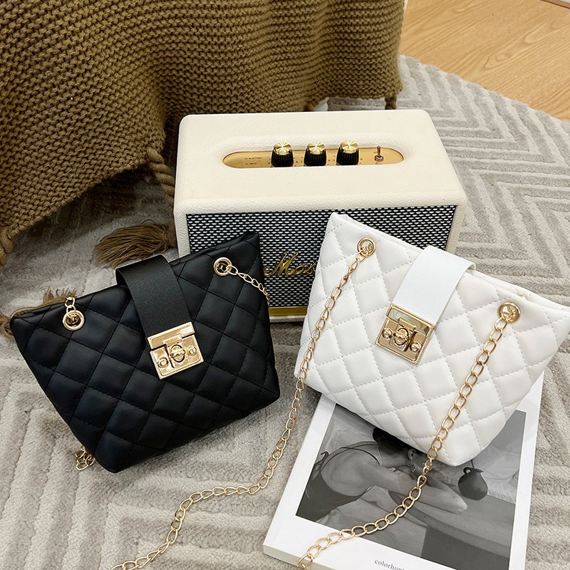 New autumn and winter diamond plaid bucket bag bag bag wholesale Women's bag flower all-match chain shoulder messenger bag - Image 4