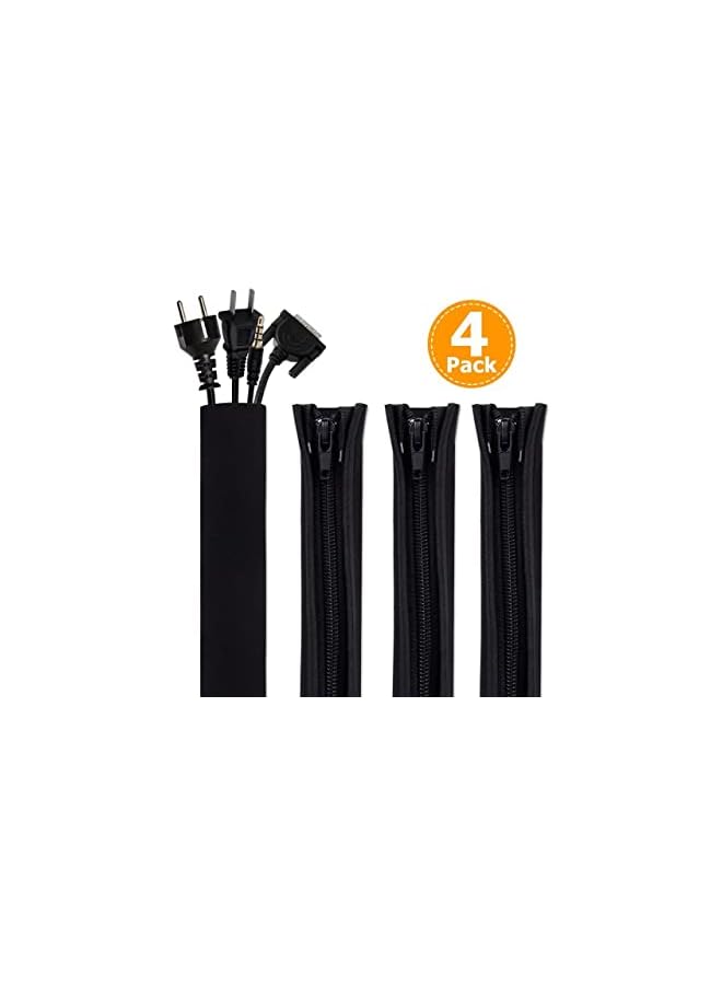 PROMASS Management Sleeve, Wires & Cable Management System for TV/Computer/Home Entertainment, Flexible Cable Sleeve Wrap Cover Organizer, Pack of 4 Piece - Black - Image 5