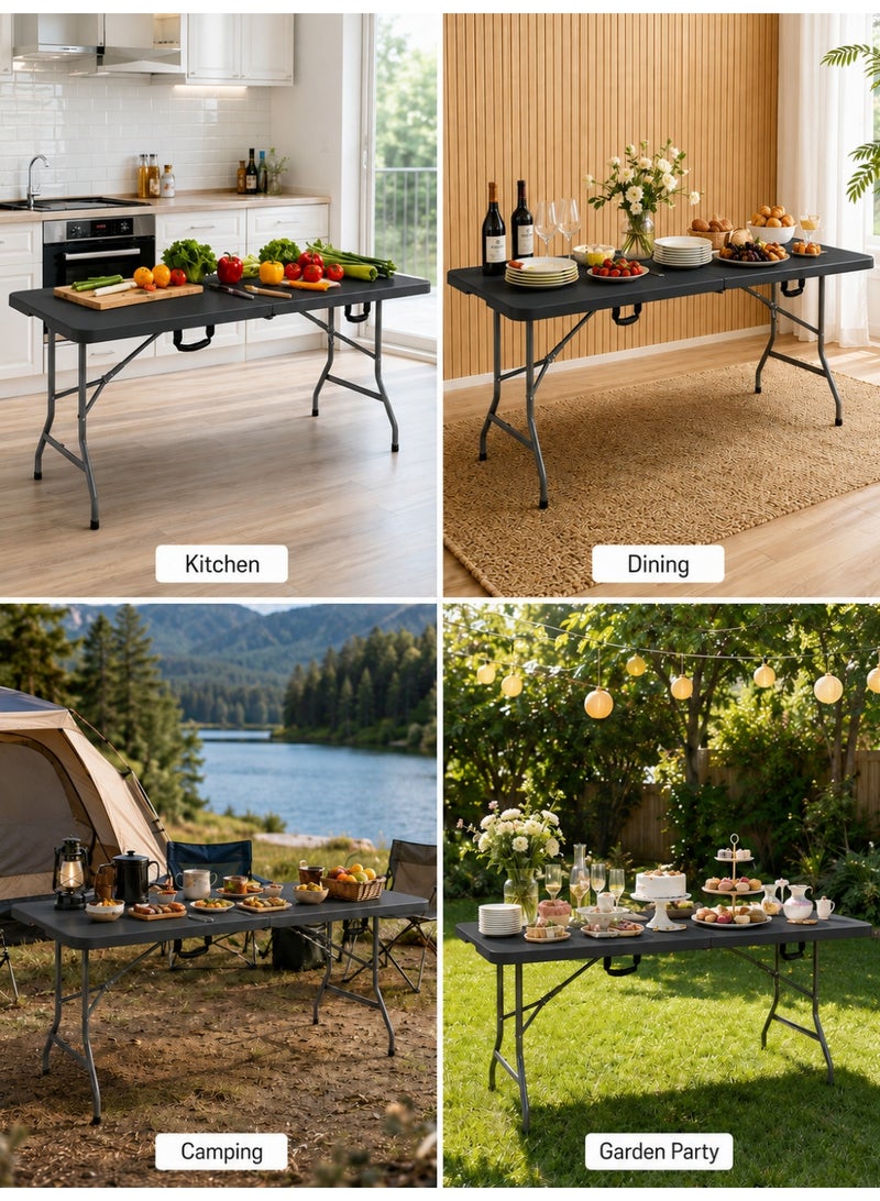 EGG PRO Portable Folding Camping Table, 180x72x76 cm, Black, Lightweight with Steel Legs, Waterproof Surface, for Indoor/Outdoor Use - Image 3