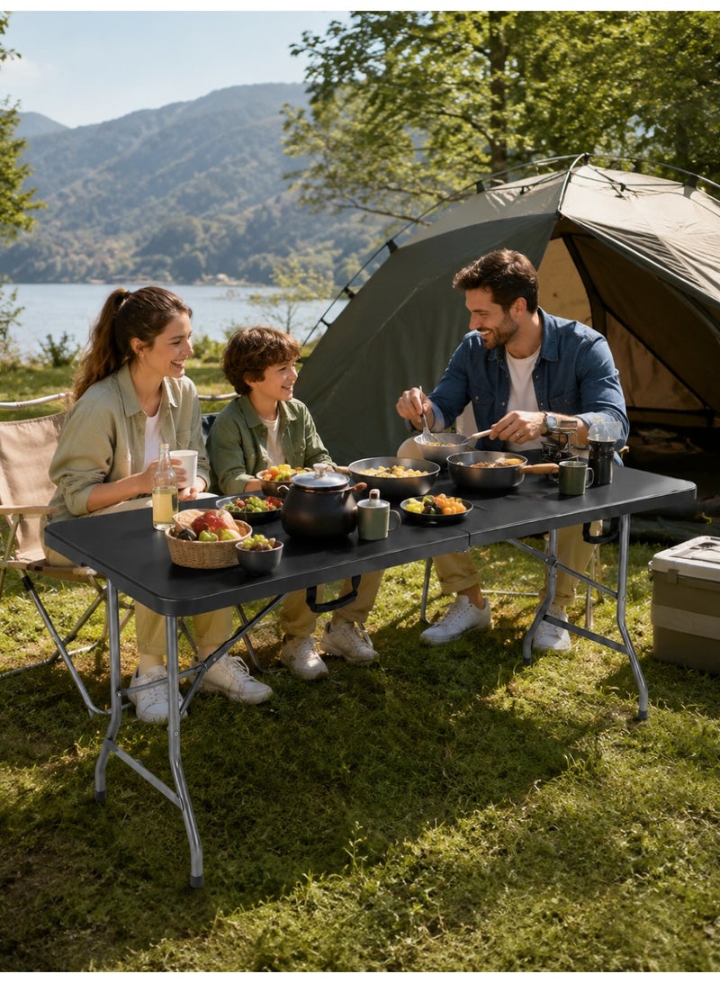 EGG PRO Portable Folding Camping Table, 180x72x76 cm, Black, Lightweight with Steel Legs, Waterproof Surface, for Indoor/Outdoor Use - Image 4