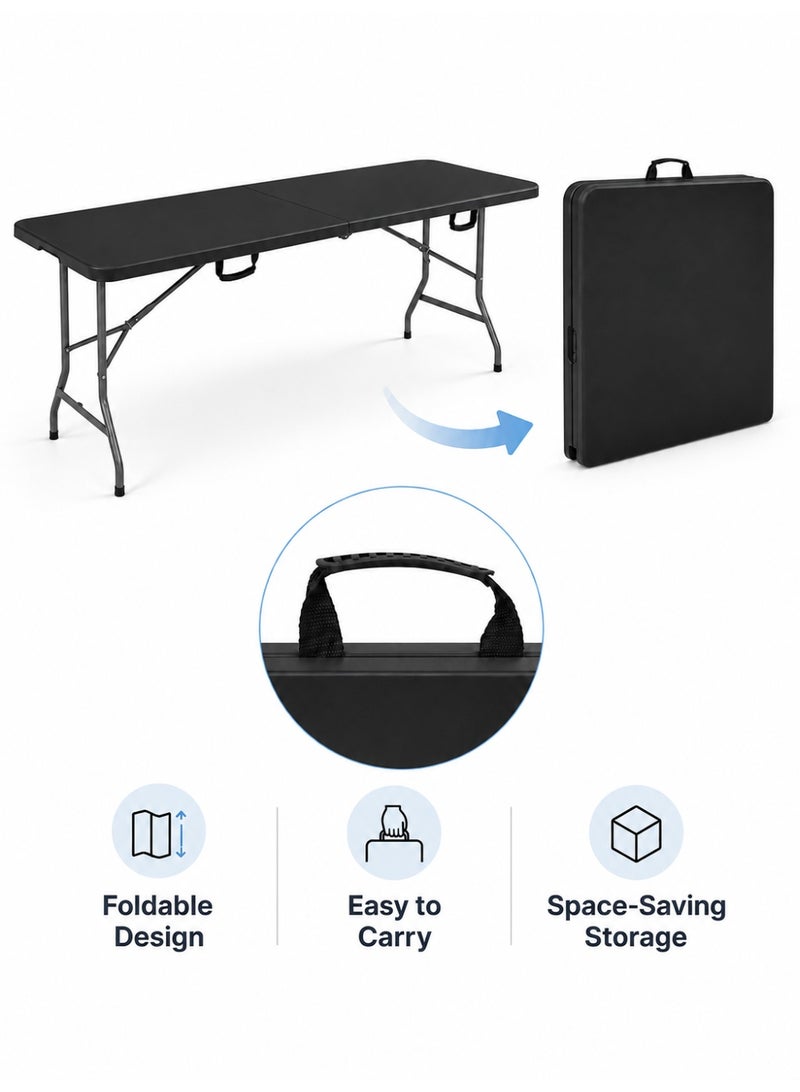 EGG PRO Portable Folding Camping Table, 180x72x76 cm, Black, Lightweight with Steel Legs, Waterproof Surface, for Indoor/Outdoor Use - Image 2