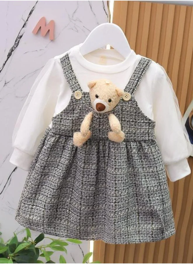 يونيكي Grey A-Line Crew Neck Plain Dress