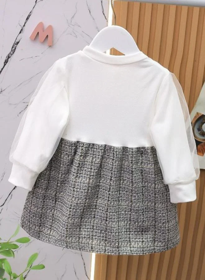 يونيكي Grey A-Line Crew Neck Plain Dress