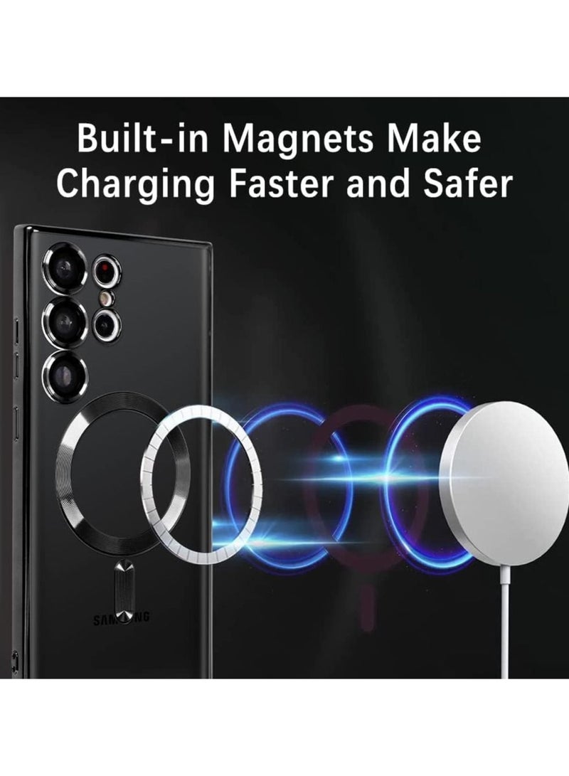 إيف حالة واضحة مغناطيسية لـ Samsung Galaxy S23 Ultra مع حامي عدسة الكاميرا Magsafe متوافق مع TPU ناعمة TPU المقاومة للصدمات مقاومة للصدمات Samsung Galaxy S23 Ultra ، Black - Image 3