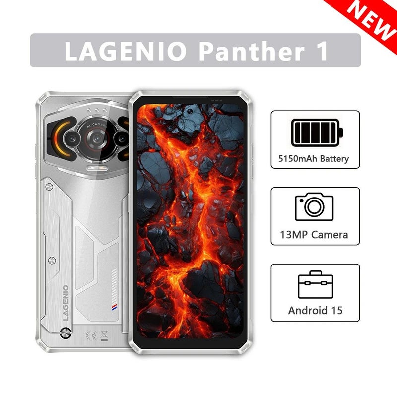 لاجينيو هاتف ذكي Lagenio Panther 1 Smartphone, Android 15, 4GB + 128GB, 13MP, 5150mAh, 18W, 6.7-inch HD Ultra-Thin 4G Phone with Nfc, White - Image 1