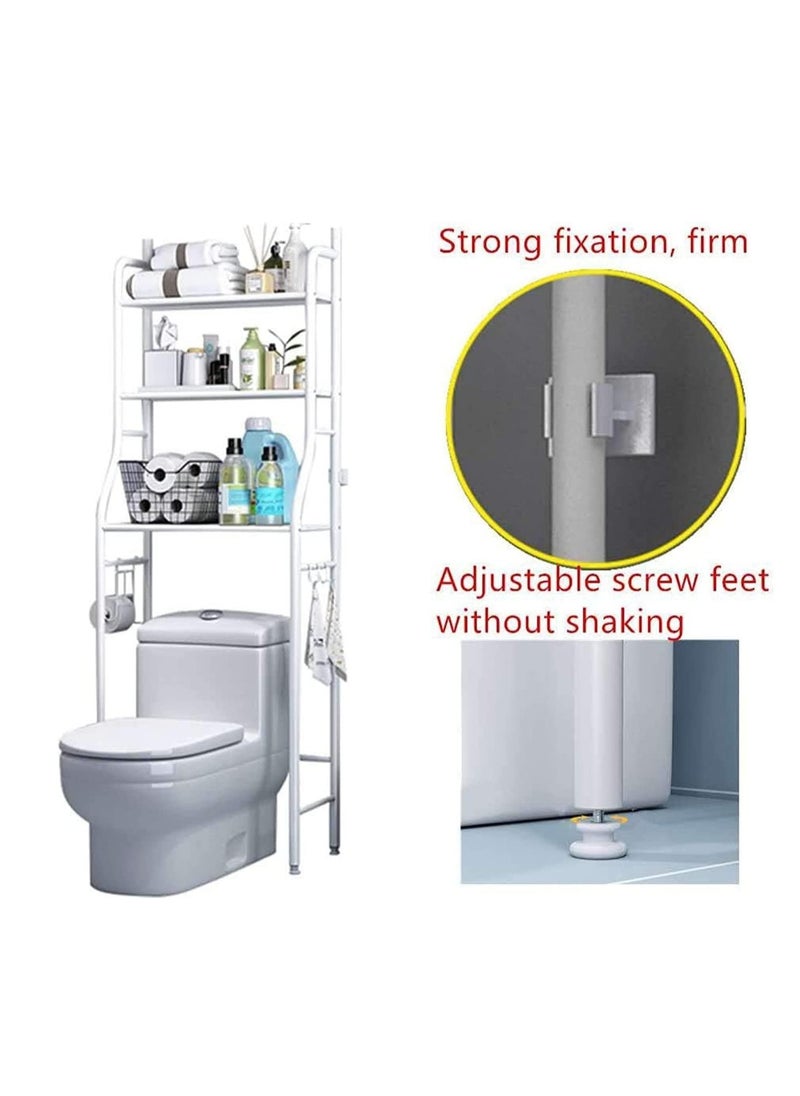 Home Care 3 Tier Over The Toilet Storage Rack Rust-Free & Sturdy Metal Toilet Rack No Drill Over Toilet Shelves For Commode storage, Bathroom Space Saver, Toilet Organizer (White)  - Image 4