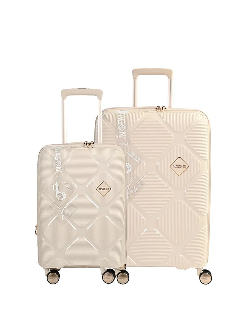 American Tourister instagon suitcase, 2pc set (55 + 69 cm), 4 double wheels, hard top, polypropylene, cream|duosaf™ security zipper|tsa 008 lock|optimov™ shock absorbing wheels|expandable - 3 years international warranty