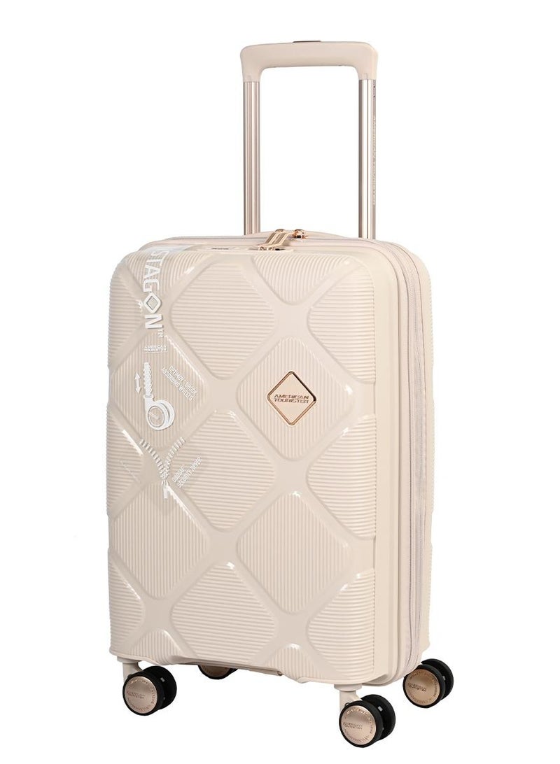 AMERICAN TOURISTER instagon suitcase, 2pc set (55 + 69 cm), 4 double wheels, hard top, polypropylene, cream|duosaf™ security zipper|tsa 008 lock|optimov™ shock absorbing wheels|expandable - 3 years international warranty - Image 2