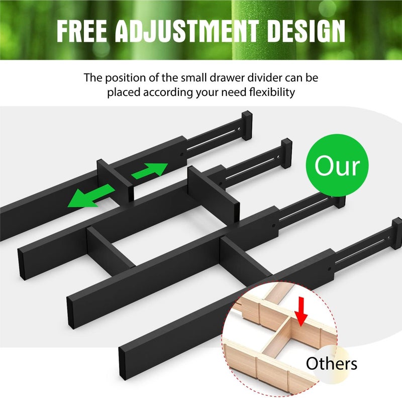 ANTOWIN Bamboo Drawer Dividers Organizers, Drawer Separators Splitter,17-22 inches Long Adjustable Spring-loaded Organizer for Large Utensil, Clothes, Tools Drawers (Black) - Image 4