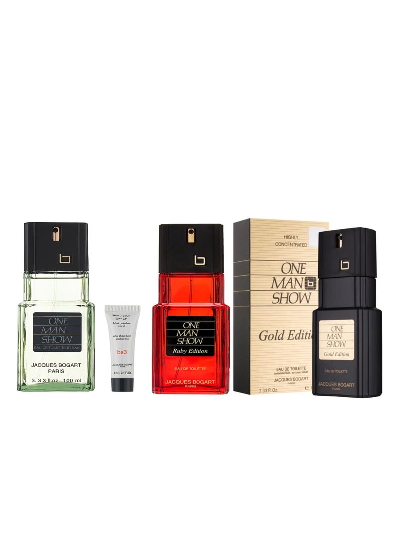 Jacques Bogart One Man Show Combo – Silver, Ruby Edition & Gold Edition – Eau de Toilette 100ml Each for Men  - Image 1