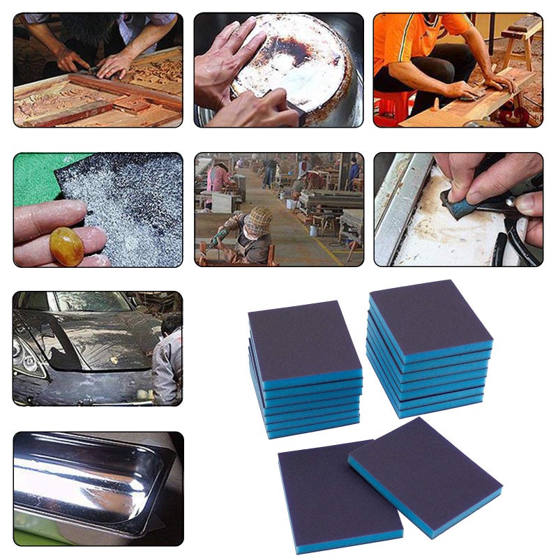 BokWin 16Pcs Sanding Sponge, 120 Grit Washable Sponge Sand Blocks, Wet and Dry Sanding Blocks for Plastic, Wood, Metal, Furniture (Fine Grade) - Image 5