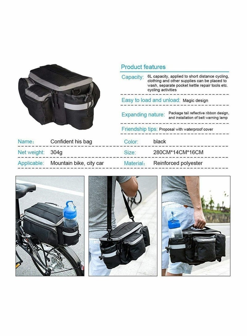 Y&D 10L Mountain Bicycle Bike Cycling Outdoor Sport Waterproof Rear Seat Bag Pannier Trunk Accessories Shoulder Handbag with Water Bottle Pouch - Black  - Image 4