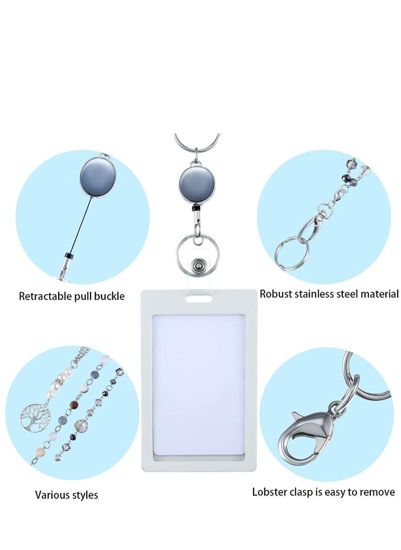 Excefore - 3 Pieces ID Badge Lanyard Necklace with ID Holder Clip Stainless Steel Beaded Chain Retractable Badge Reel Present - Image 1