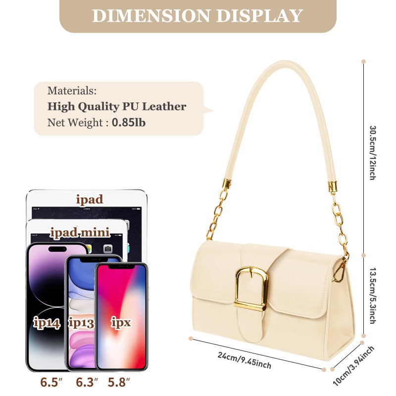 Gosect Shoulder Bag for Women, Faux Leather Women's Shoulder Handbags, Fashionable Tote Purses for Women with Removable Strap and Zipper Closure (Light Yellow) - Image 3