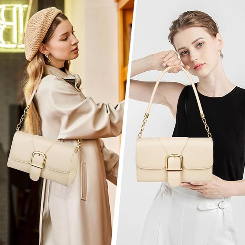 Gosect Shoulder Bag for Women, Faux Leather Women's Shoulder Handbags, Fashionable Tote Purses for Women with Removable Strap and Zipper Closure (Light Yellow) - Image 2