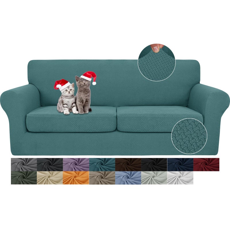 JIVINER 3 Pieces Couch Covers for 2 Cushion Couch Stretch Sofa Slipcover with 2 Extra Large Seat Cushion Covers Thick Fitted Loveseat Sofa Covers for Living Room XL Loveseat Peacock Blue