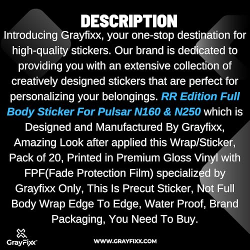 Grayfixx Black RR Edition Full Body Sticker for Pulsar N160/250 | Made in Premium Gloss Vinyl with FPF(Fade Protection Film) Precut Sticker, Water Proof, Pack of 1 Both Side with 2 Years Warranty - Image 4