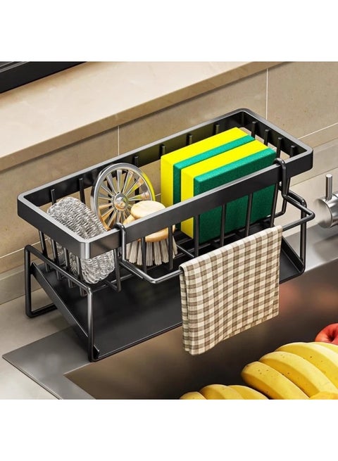 Sink Caddy, Sponge Holder for Kitchen Sink, Metal Kitchen Sink Organizer, Kitchen Organizer Shelf with Dishcloth Rack, Kitchen Sink Rack for Organizing Kitchen Accessories.