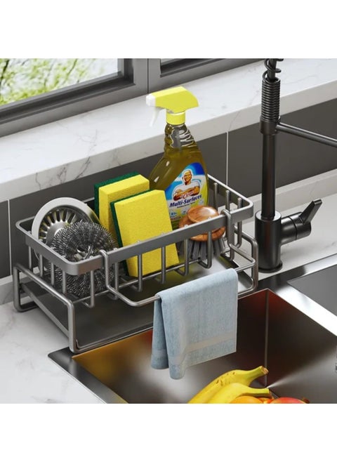 Sink Caddy, Sponge Holder for Kitchen Sink, Metal Kitchen Sink Organizer, Kitchen Organizer Shelf with Dishcloth Rack, Kitchen Sink Rack for Organizing Kitchen Accessories.