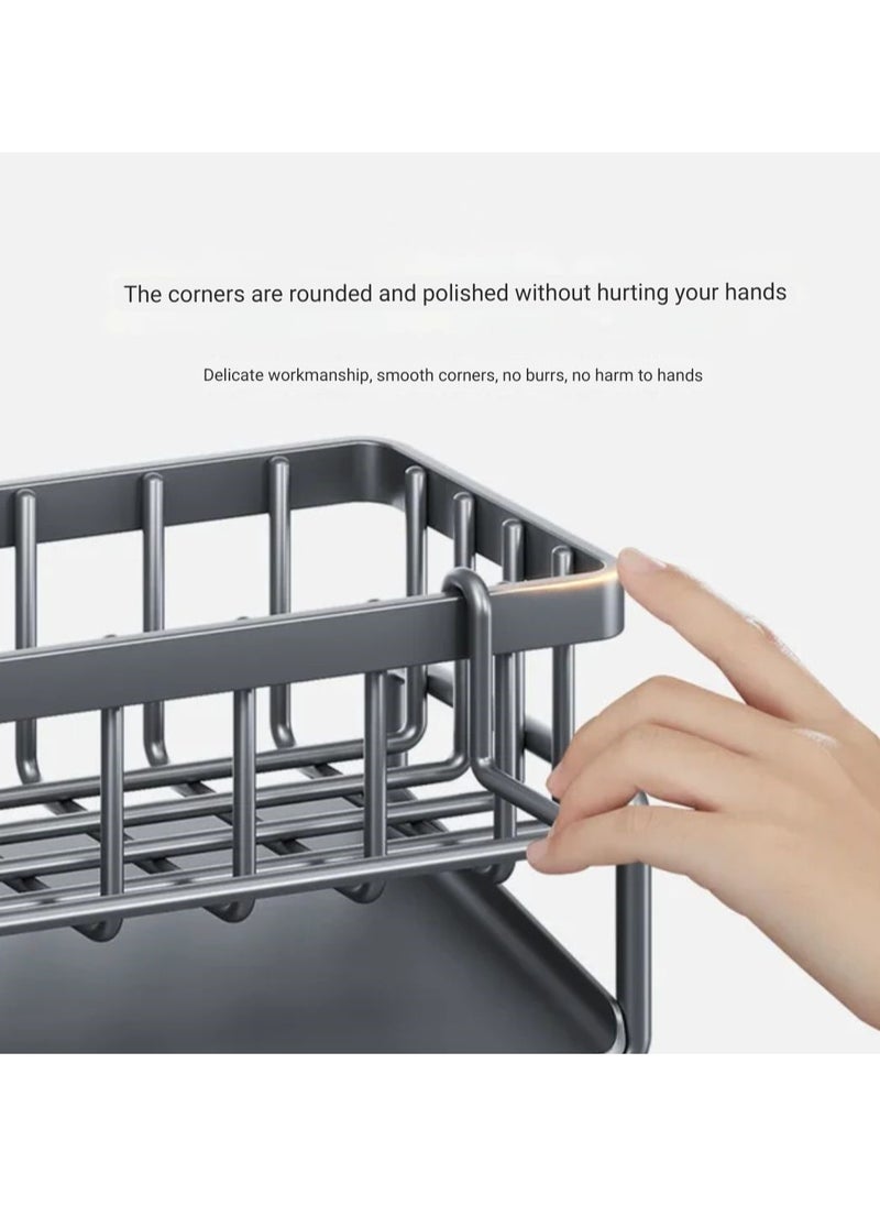 UrbanEssentia - Sink Caddy, Sponge Holder for Kitchen Sink, Metal Kitchen Sink Organizer, Kitchen Organizer Shelf with Dishcloth Rack, Kitchen Sink Rack for Organizing Kitchen Accessories. - Image 1