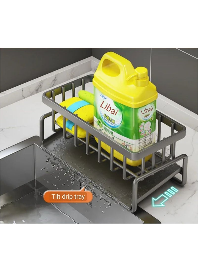 UrbanEssentia - Sink Caddy, Sponge Holder for Kitchen Sink, Metal Kitchen Sink Organizer, Kitchen Organizer Shelf with Dishcloth Rack, Kitchen Sink Rack for Organizing Kitchen Accessories. - Image 1