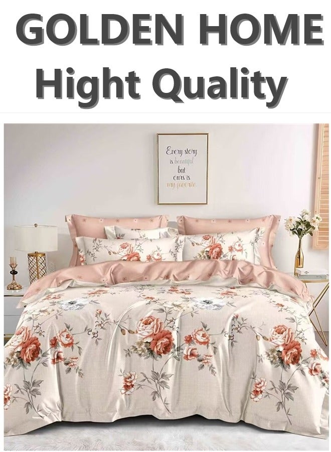 GOLDEN HOME GOLDEN HOME Arabic Floral Design King Size Duvet Cover Set: Complete 6pc with 1 Duvet Cover, 4 Pillow Covers, 1 Stretch Fitted Sheet 