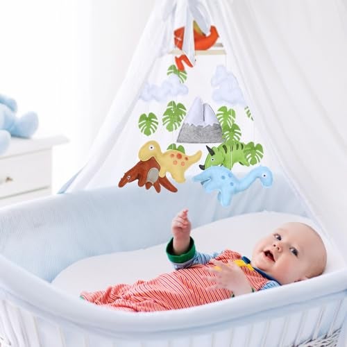 CLYMENE Dinosaur Baby Mobile for Crib Baby Nursery Dinosaur Mobile Gender Neutral Baby Stuff for Dinosaur Theme Nursery Handmade Felt Hanging Dino and Mountain Room Decor for Boys Girls - Image 3